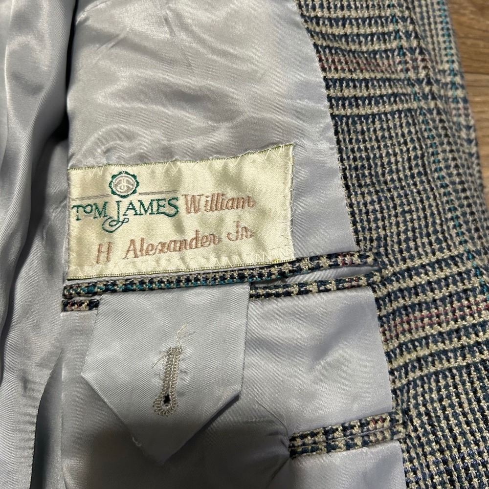 Tom James Blazer Mens 48L Grey Glen Plaid Wool Two Button Custom Sport Coat - Picture 2 of 7